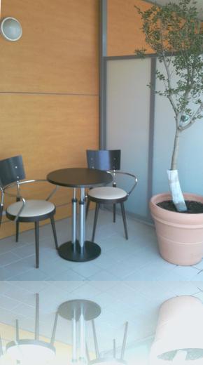 balcon d'appartement residencegrenoble.fr equipé de table et chaises haute qualité et d'un arbre d'olivier symbole de paix